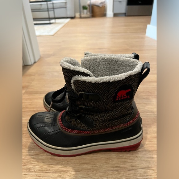 Sorel Tivoli Brown Herringbone Rain and Winter Waterproof Women’s Ankle Boots - Picture 2 of 6